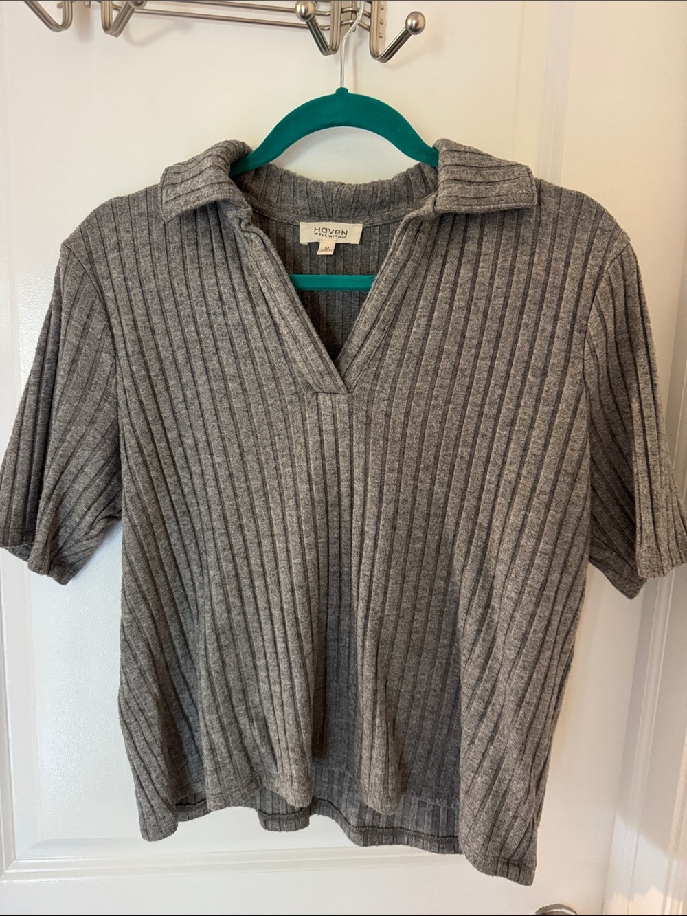 Haven Gray Ribbed Short-Sleeve Polo Tee